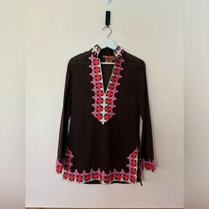 Tory Burch Brown‎ Embroidered Tunic Size 2